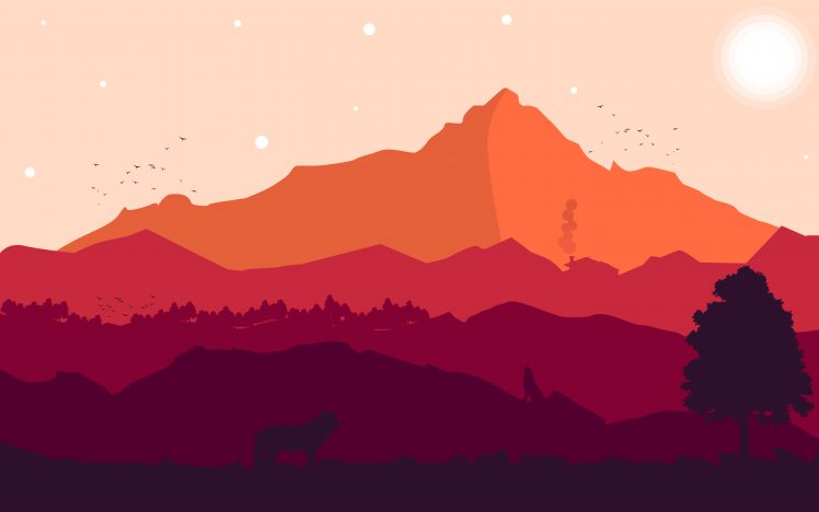 748x468 Simple, Nature, Firewatch, Wolf, Mountains, Mount Everest, Vector