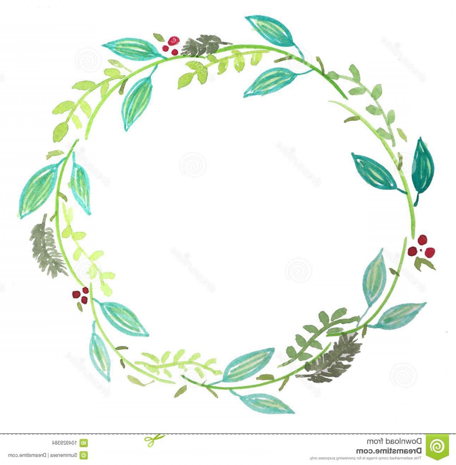 1560x1591 Water Colour Floral Wreath Simple Vine Painting Vector Image