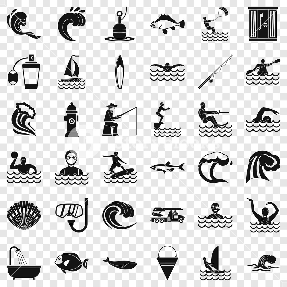 1000x1000 Water Wave Icons Set Simple Style Of Water Wave Vector Icons