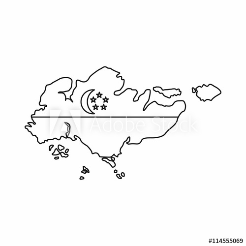 500x500 Map Of Singapore With Flag Icon, Outline Style