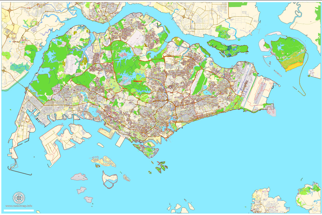 1102x734 Printable Map Singapore, Exact City Plan Street Editable Adobe