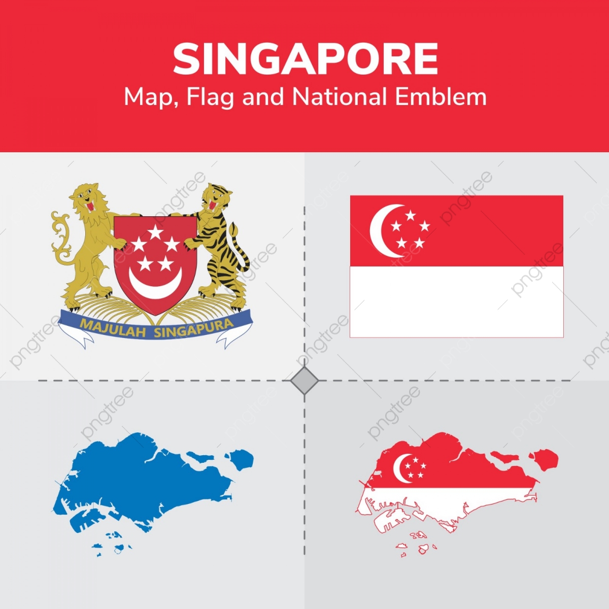 1200x1200 Singapore Map Flag And National Emblem, Continents, Countries, Map