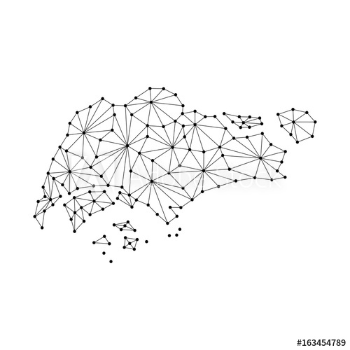 500x500 Singapore Map Of Polygonal Mosaic Lines Network, Rays And Dots