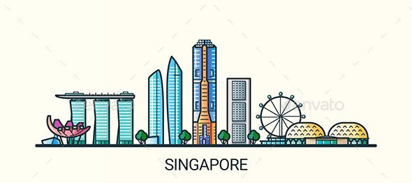 590x262 Line Flat Singapore Banner Vector In Singapore City