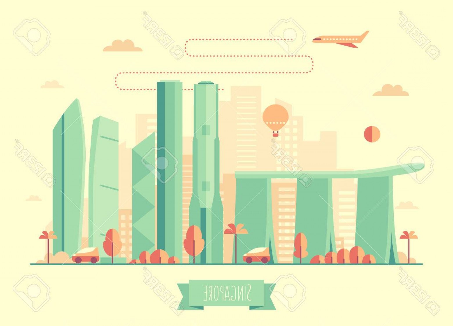 1560x1123 Photostock Vector Singapore Skyline Architecture Vector