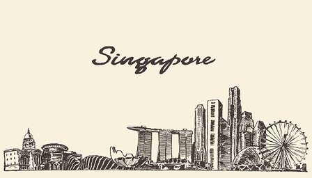 448x256 Singapore Skyline Vector Illustration Drawn Sketch Stock Vectors