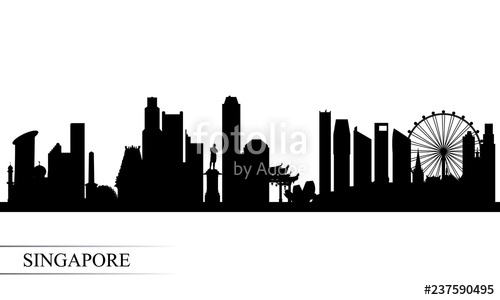 500x300 Singapore City Skyline Silhouette Background Stock Image