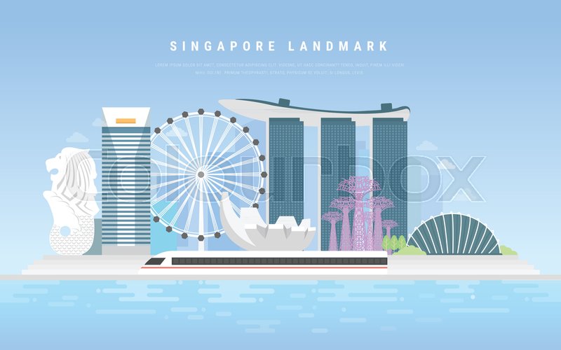 800x500 Singapore Landmark Flat Design, A Stock Vector Colourbox