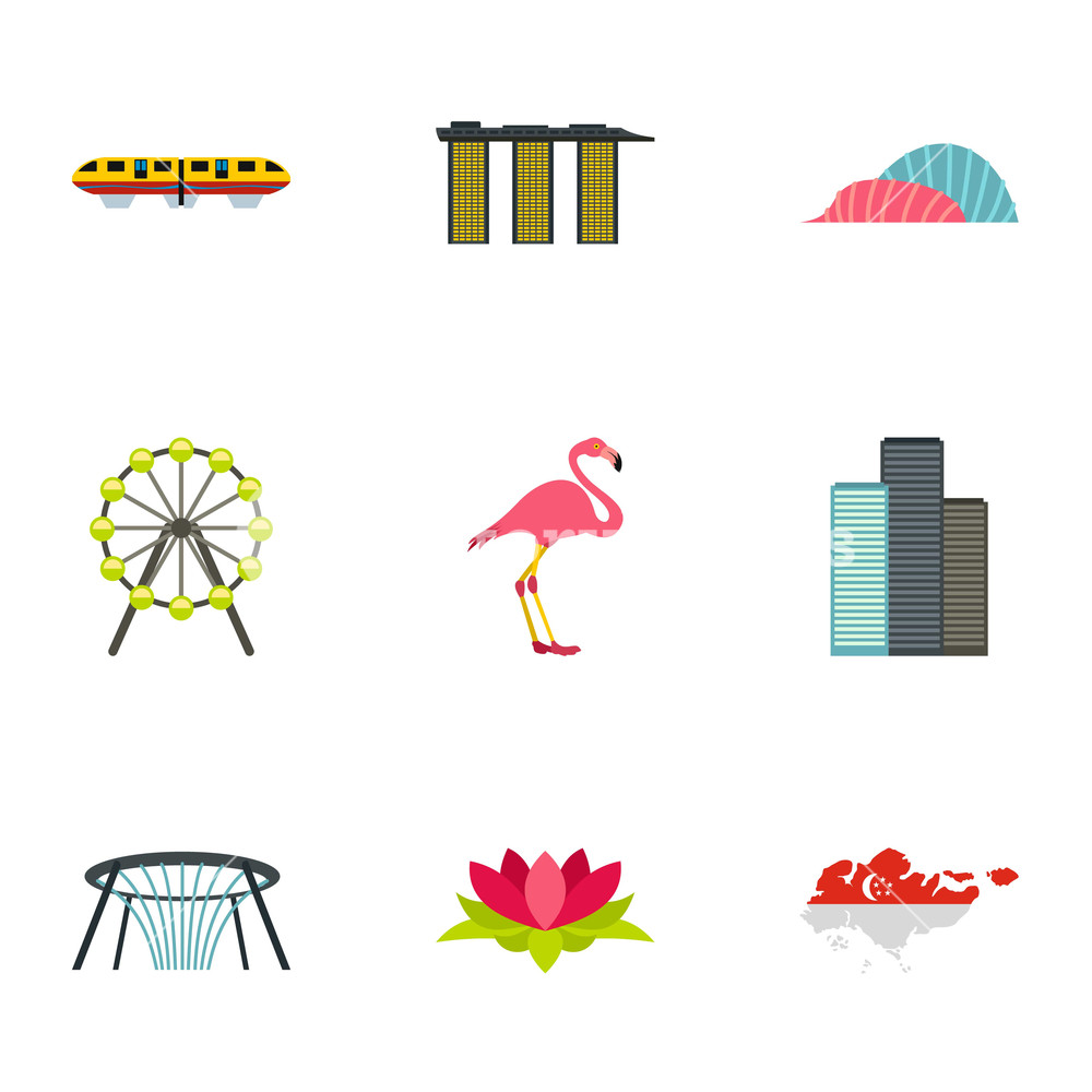 1000x1000 Singapore Icons Set Flat Illustration Of Singapore Vector Icons