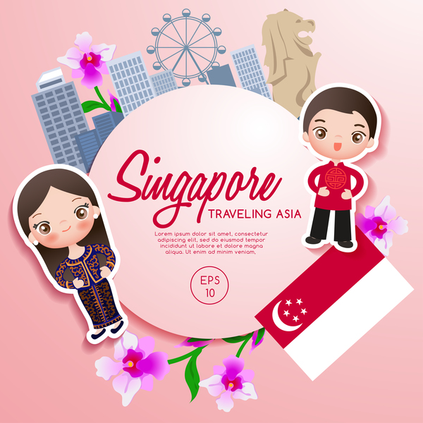600x600 Singapore Travel Cartoon Template Vector Free Download