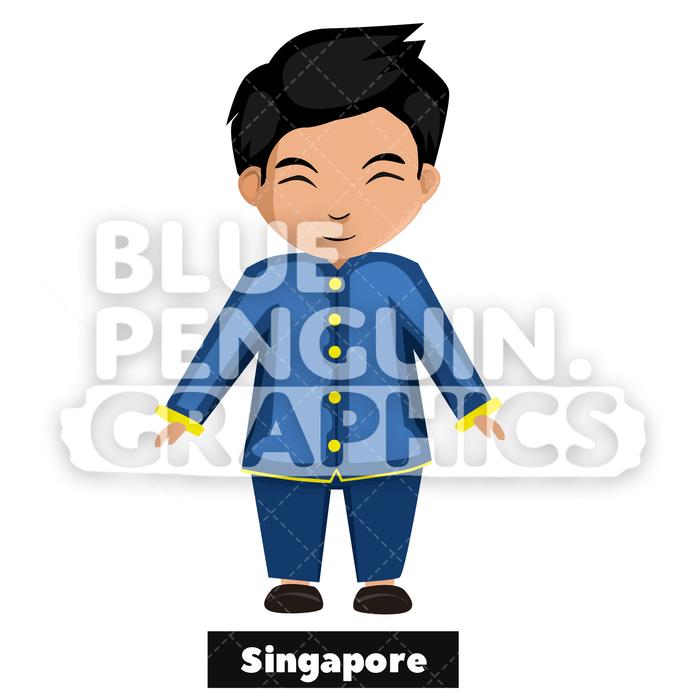 700x700 Singaporean Boy With Traditional Costume From Singapore Vector