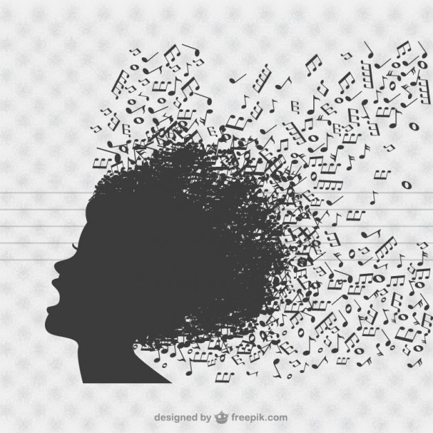 626x626 Music Singer Silhouette With Music Notes In The Hair Vector Free