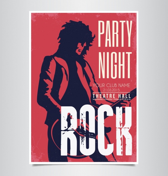 573x600 Rock Party Banner Singer Silhouette Dark Red Decor Free Vector