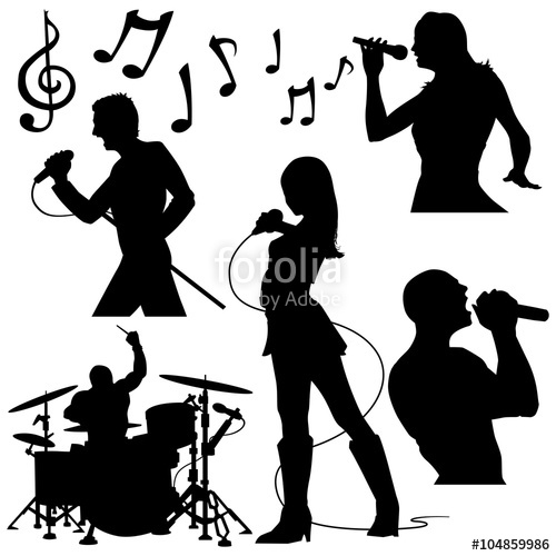 500x500 Musicians Rock Band Singer Silhouettes Performance Vector Stock