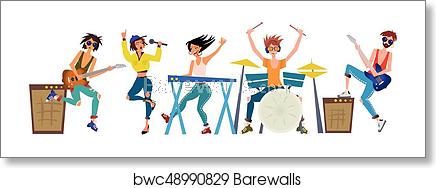 436x188 Rock Band Men And Women Play Musical Instruments Guitarists