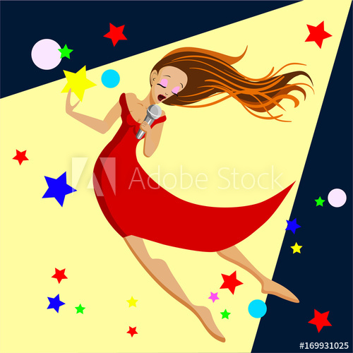 500x500 Singing Girl Pop Singer Vector Illustration Flat Cartoon