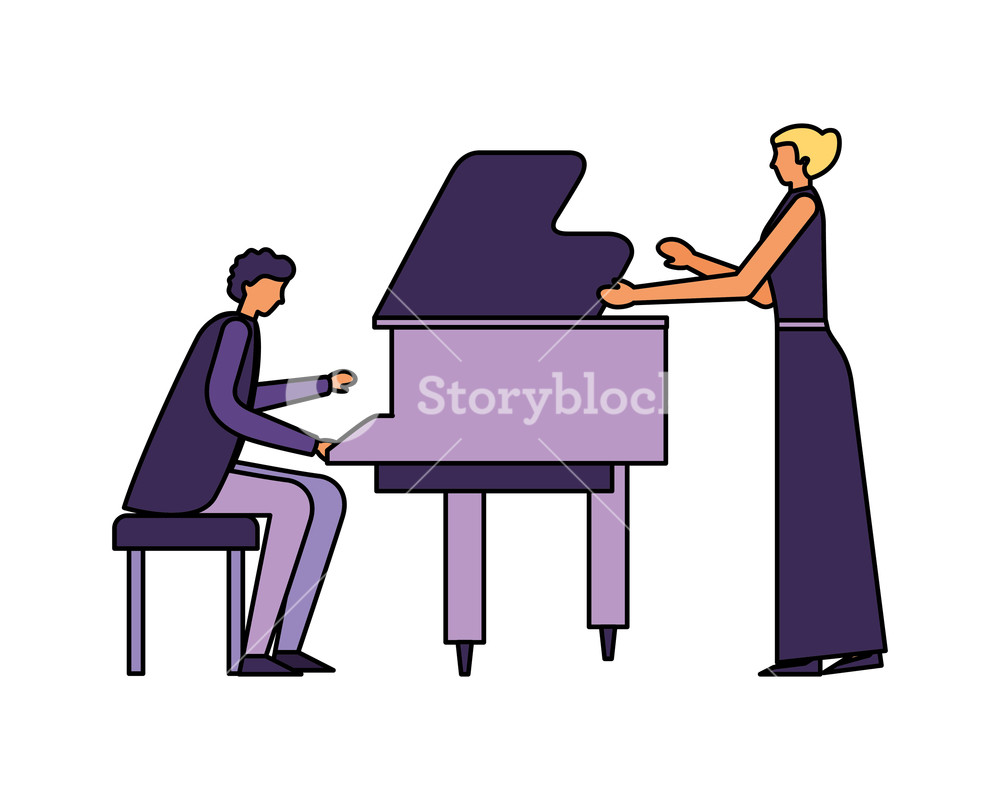 1000x800 Musician Man Playing Piano And Woman Singer Vector Illustration