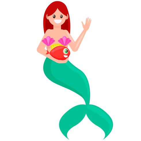 490x490 Sirena Pelirroja Con Pez Vector Plana