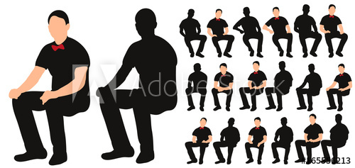 500x237 Vector, Isolated Silhouette Of Man Sitting, With Bow Tie