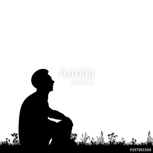 500x499 Vector, Isolated Silhouette Man Sitting On The Grass On A White