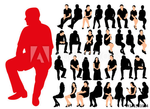 500x363 Vector, Isolated Silhouette Of People Sitting, Silhouette