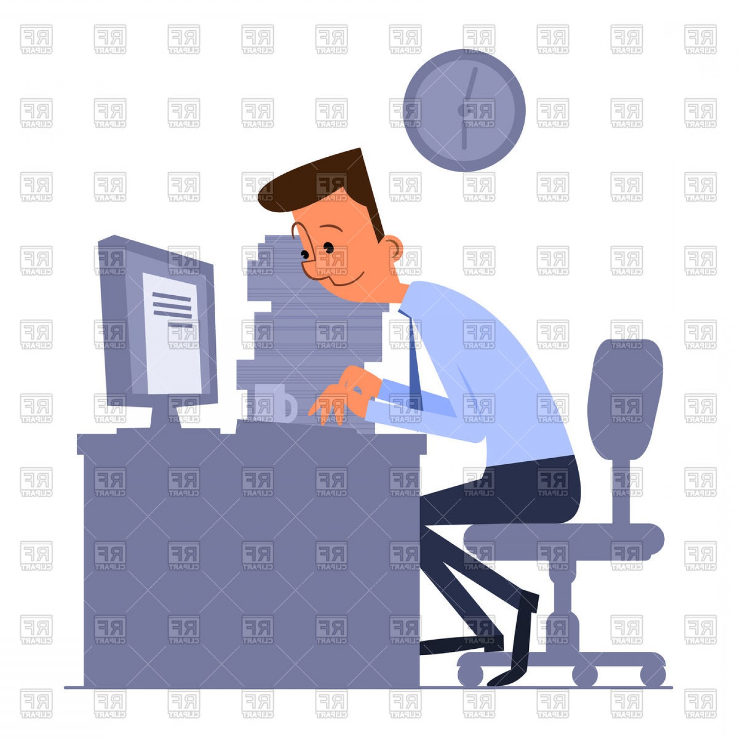 Cartoon Office Worker Sitting At Table And Typing On Computer 1440x1440 Cartoon Office Worker Sitting At Table And Typing On Computer