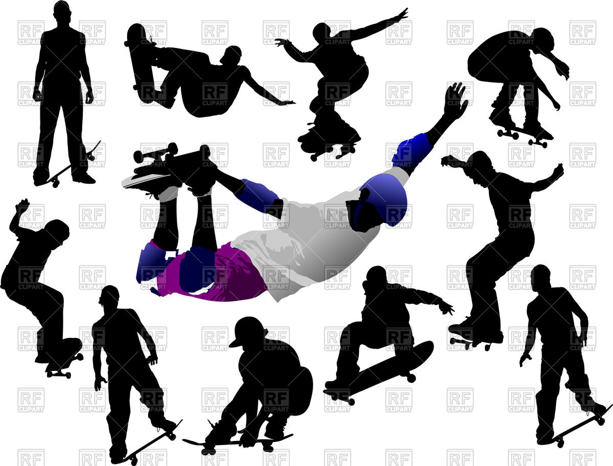 1200x913 Silhouettes Of Jumping Skateboarders Vector Image Of People