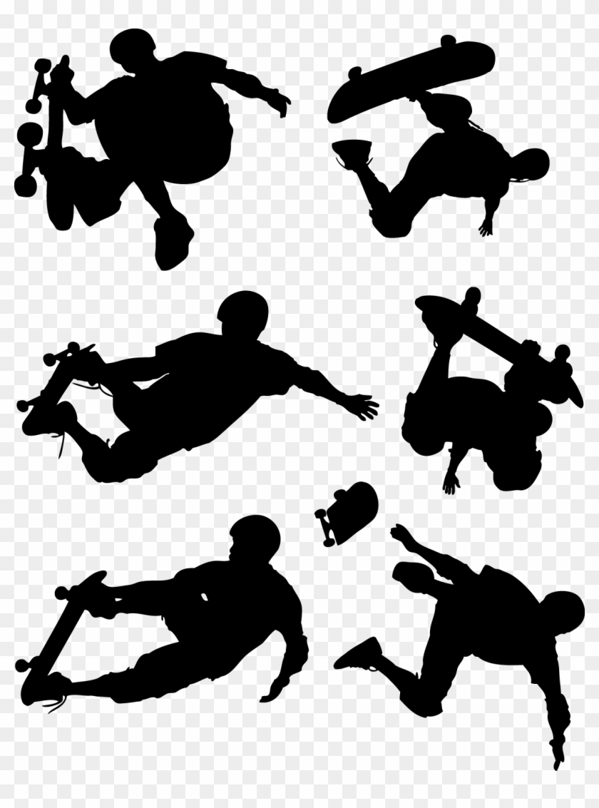 840x1133 Skateboard Action Figures Silhouettes Vector Icon Template