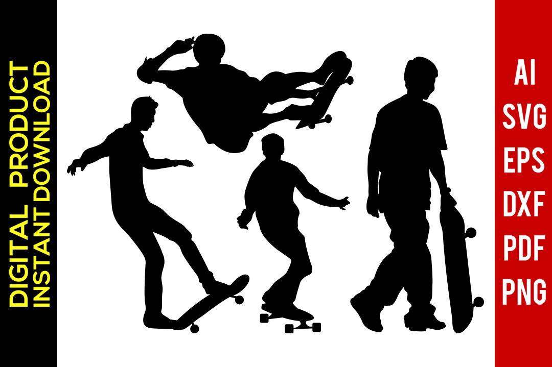 1080x719 Skateboarding Skater Skate Silhouette Vector