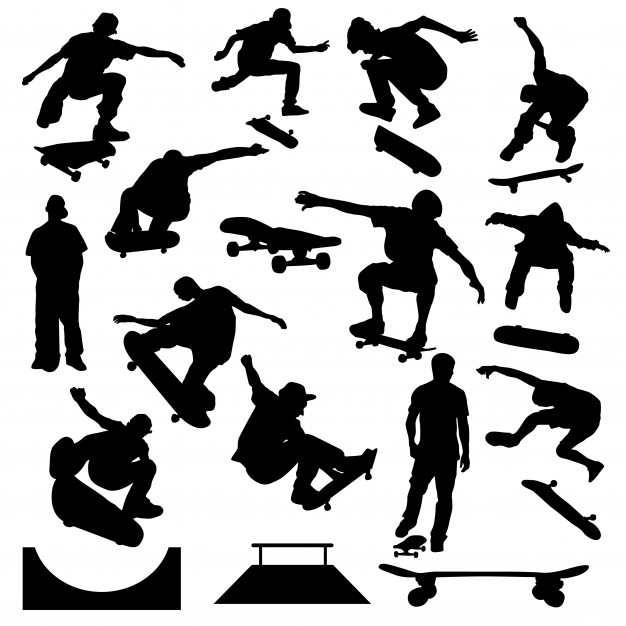 626x626 Skater Urban Sport Clip Art Silhouette Vector Vector Premium