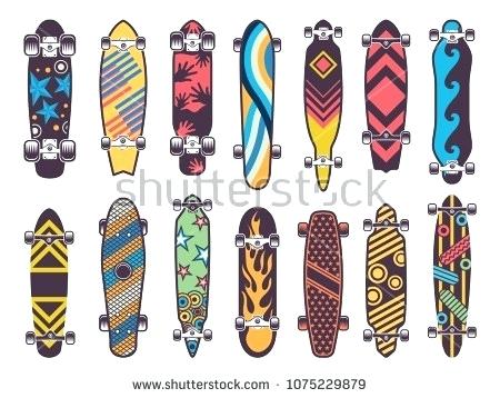 450x358 Various Colored Patterns On Skateboards Skateboard Shape Template