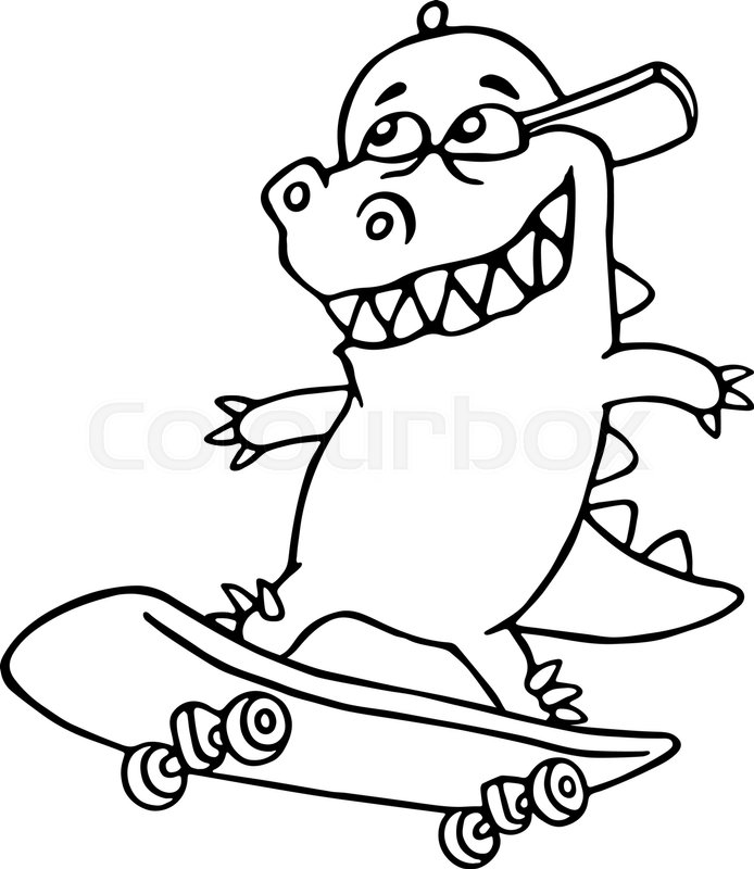 694x800 Funny Dinosaur In A Cap Skates On A Stock Vector Colourbox
