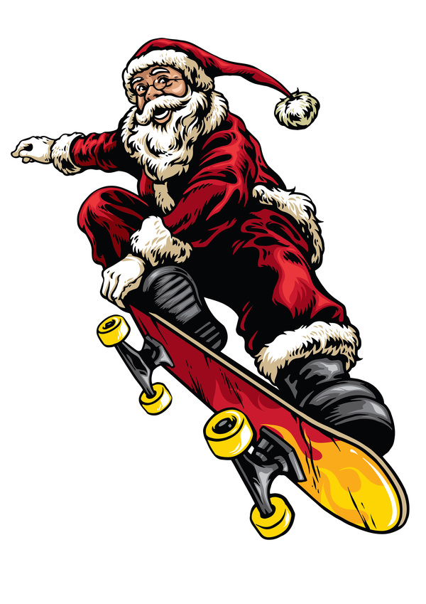 600x849 Hand Drawing Style Of Santa Riding Skateboard Vector Free Download