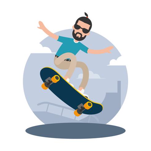 490x490 Hipster Man Riding A Skateboard Vector Illustration