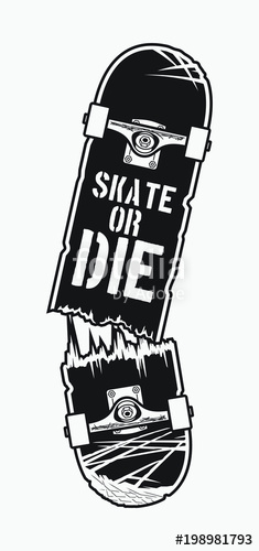 235x500 Monochrome Broken Skateboard Design Vector Illustration For Print