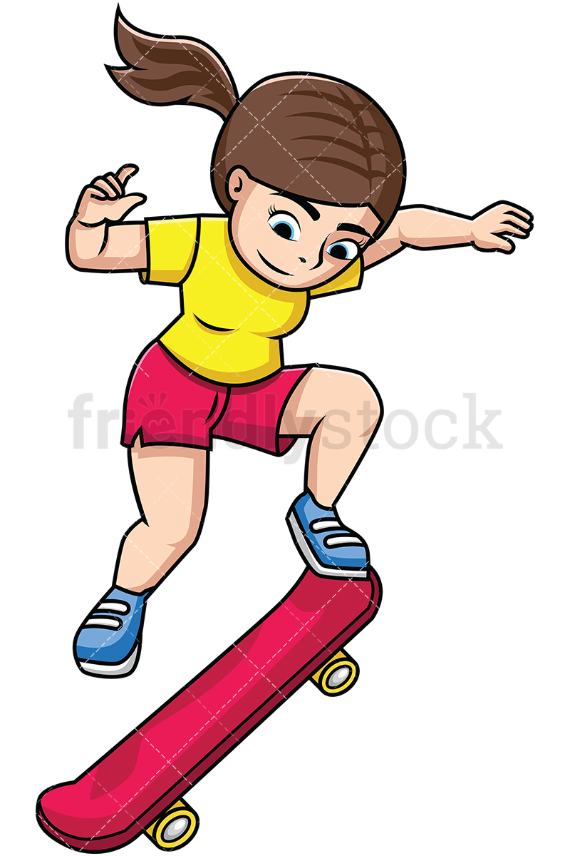 800x1200 Woman Jumping With Skateboard Cartoon Vector Clipart