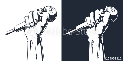 500x250 Hand Holding A Microphone In A Fist Vector Illustration