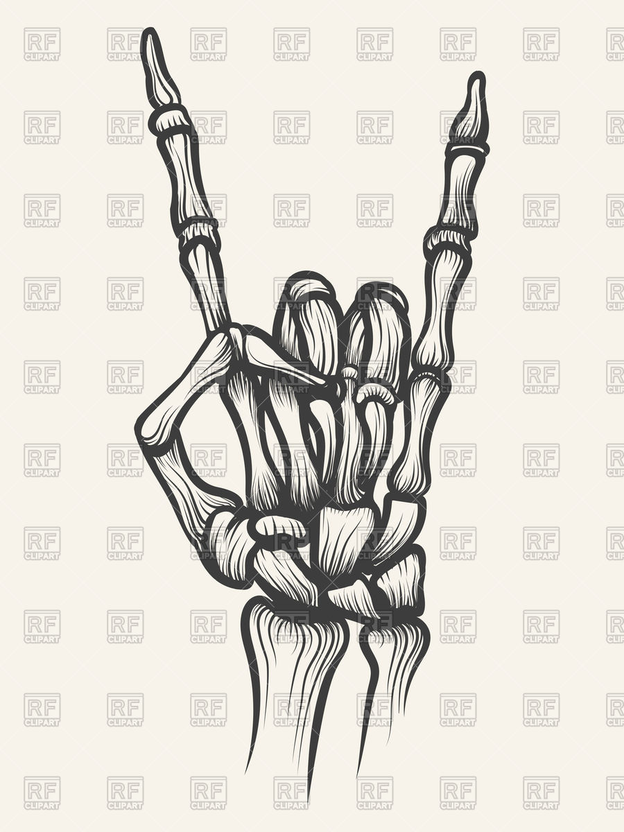 900x1200 Hand Drawn Devil Skeleton Heavy Metal Bones Hand Horn Vector Image