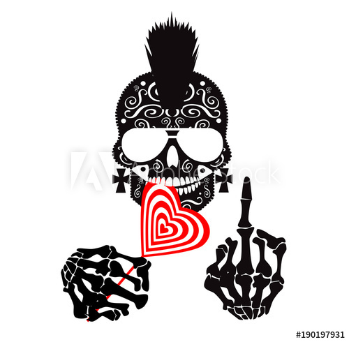 500x490 Punk Skull With Middle Finger, Mohawk And Lollipop