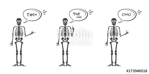 500x250 Skeleton Hand Gestures Set Ok, Finger Up, Finger Down, Fist