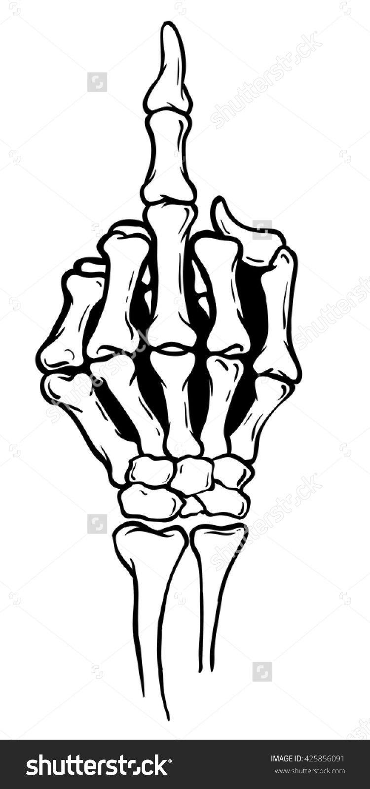750x1600 Skeleton Shows Middle Finger, Vector Illustration, White