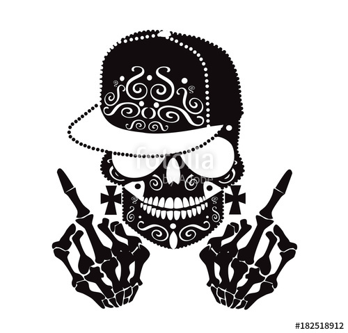500x479 Skull Vector Ornament With Sunglasses, Hip Hop Hat And Middle