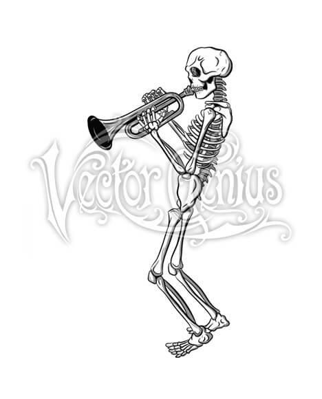 468x580 Trumpet Jazz Skeleton Stock Art