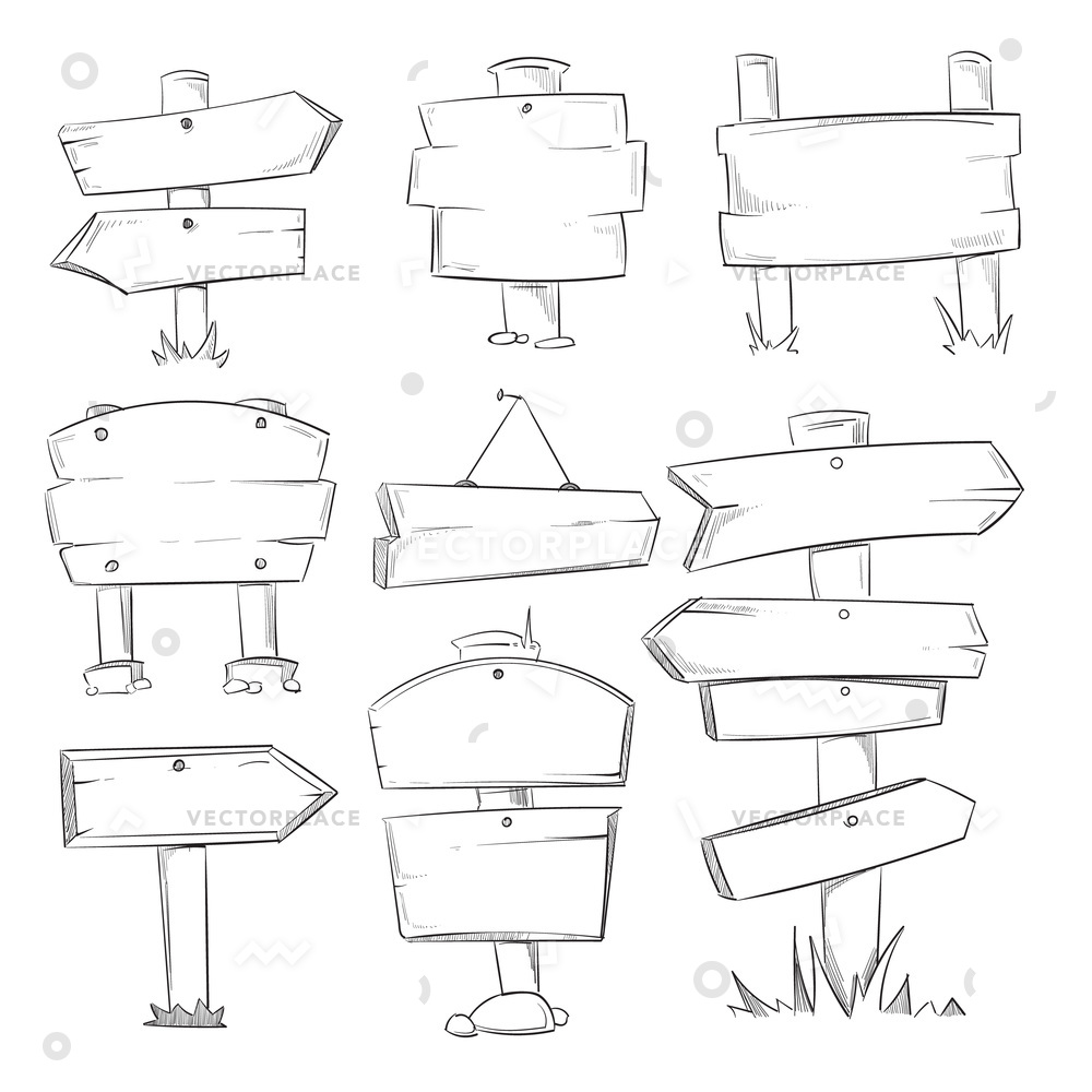 Doodle Wood Signs Hand Drawn Wooden Vector Illustration 1000x1000 Doodle Wood Signs Hand Drawn Wooden Vector Illustration