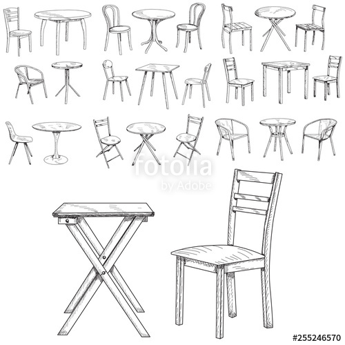 500x500 Sketch, Lines Table And Chair, Set Stock Image And Royalty Free