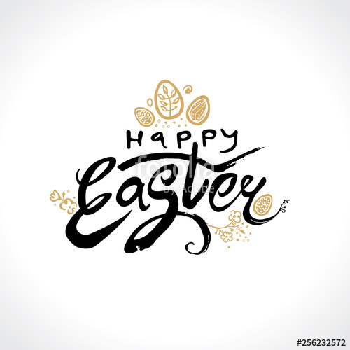 500x500 Happy Easter Vector Logo Golden And Black Doodle Sketch Hand