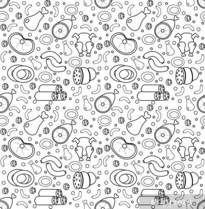 687x700 Meat Products Seamless Pattern, Modern Line, Doodle, Sketch Style