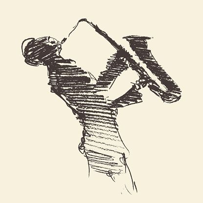 Jazz Poster Man Playing Saxophone Drawn Sketch Vector Art 416x416 Jazz Poster Man Playing Saxophone Drawn Sketch Vector Art