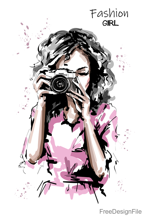 Camera With Fashion Girl Sketch Vector Free Download 500x750 Camera With Fashion Girl Sketch Vector Free Download