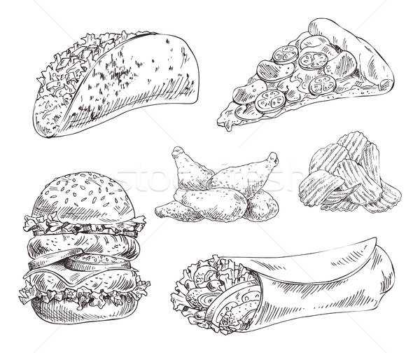 Fast Food Set Hand Drawn Vector Monochrome Sketch Vector 600x504 Fast Food Set Hand Drawn Vector Monochrome Sketch Vector